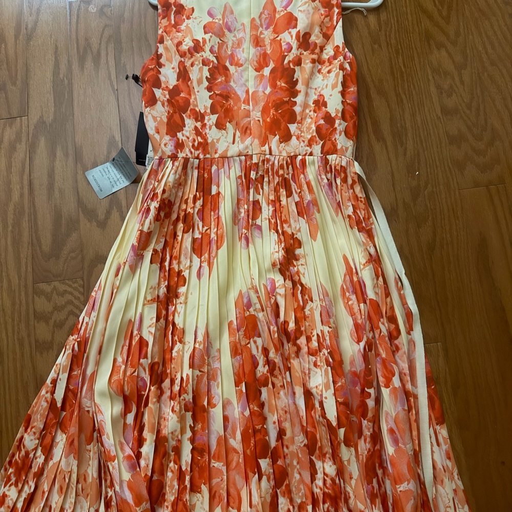 Adrianna Papell Cream Maxi Dress with Orange Floral Print
